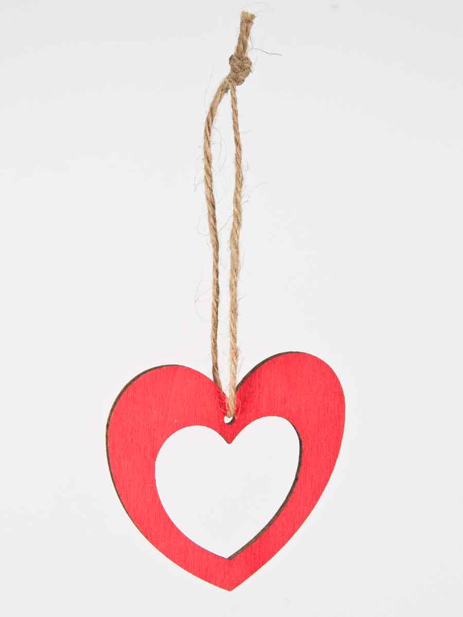 houten hartje, rood, met touwtje