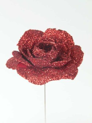 decoratieartikelen roos rood met glitter