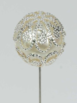 Decoratiespeld bol ivoor met zilver - 19 mm - 3 st.-1695