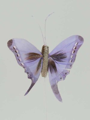 Vlinder op draad - 8 cm - lila witte achtergrond