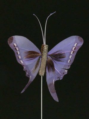 Vlinder op draad - 8 cm - lila zwarte achtergrond
