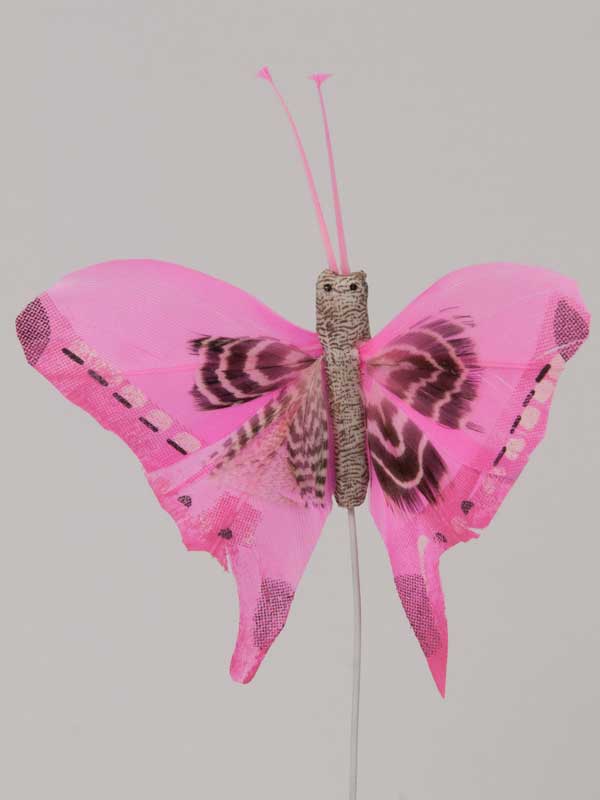 Vlinder op draad - 8 cm - licht-roze witte achtergrond