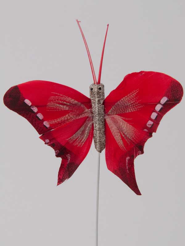 Vlinder op draad - 8 cm - rood witte achtergrond