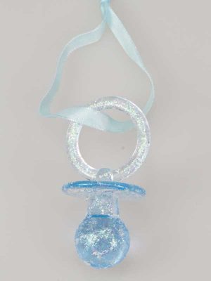 Mooie blauwe decoratie-speen om uw geboortecadeau extra te versieren.