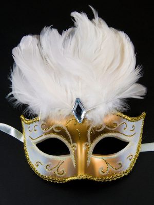 gouden masker witte veren