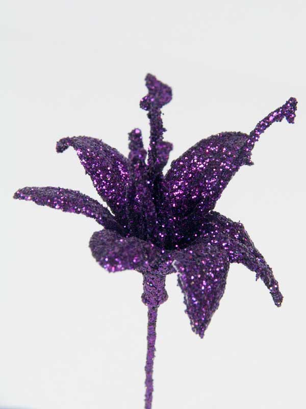 glitterbloem op draad paars