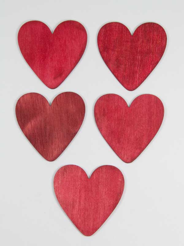 houten hartjes rood 6cm 5 stuks