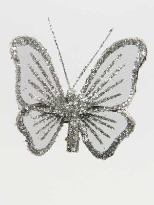 vlinder zilver glitter 9 cm