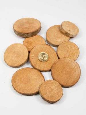 houten schijfjes naturel vergeleken met 50ct munt