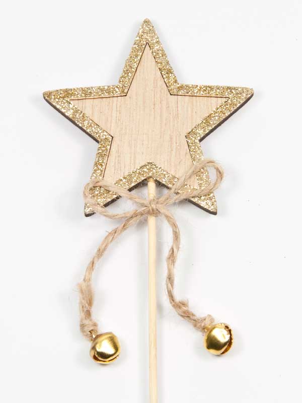houten ster op stok met goud glitter