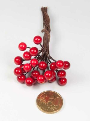 24 rode besjes van 8 mm vergeleken met 50ct munt