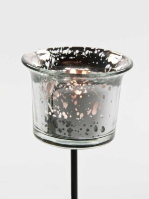 Waxinelichthouder glas zilver gevlekt