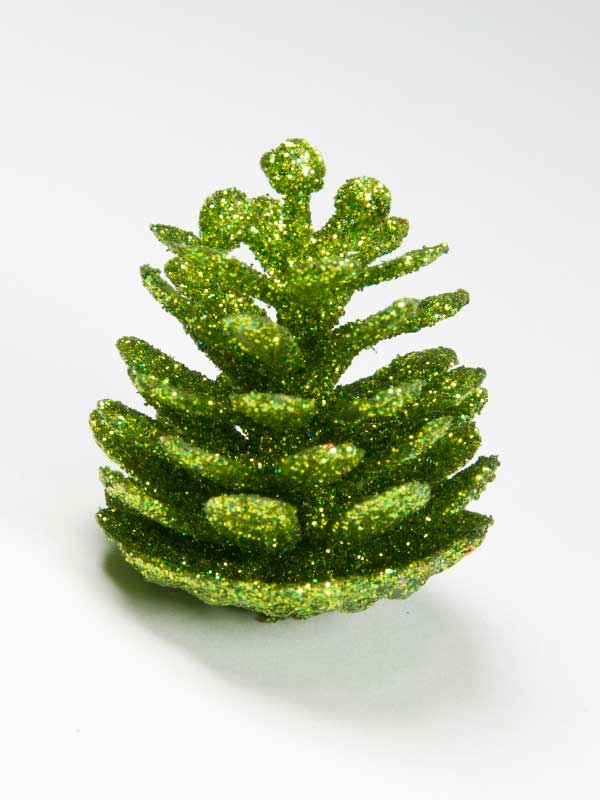 Voorbeeld uit deze set, dennenappel groen glitter groot