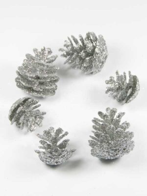 glitter-dennenappels-zilver-mix