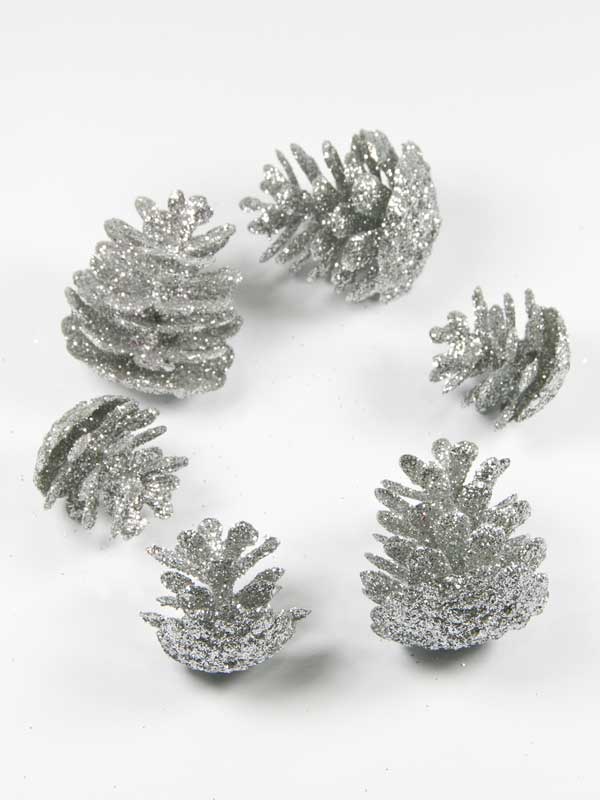 glitter-dennenappels-zilver-mix