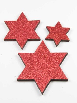 glitter-ster-rood setje van drie stuks