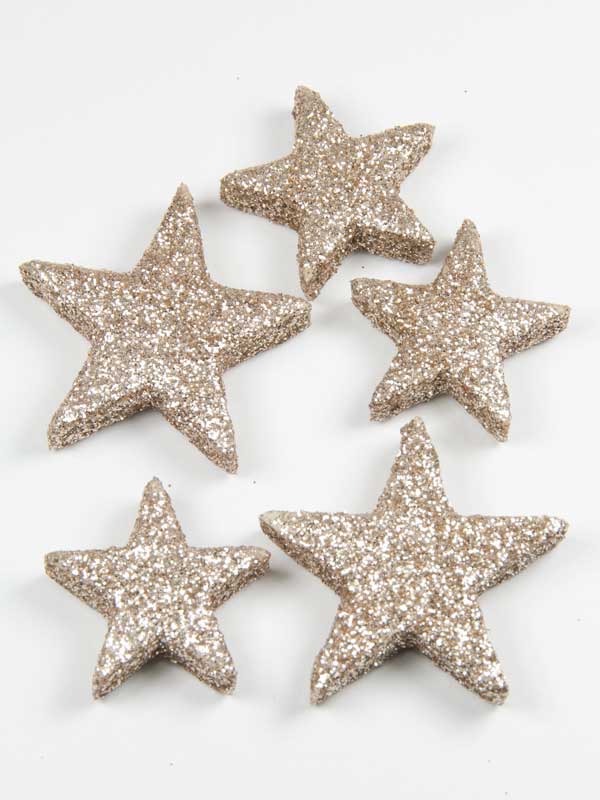 kerststerren geheel bedekt met champagnekleurig glitter