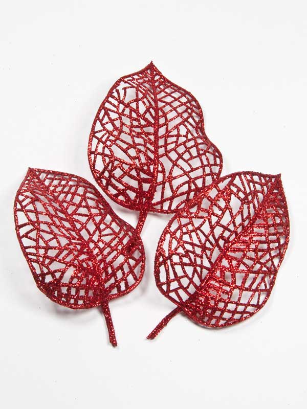 glitterblad rood, per drie stuks