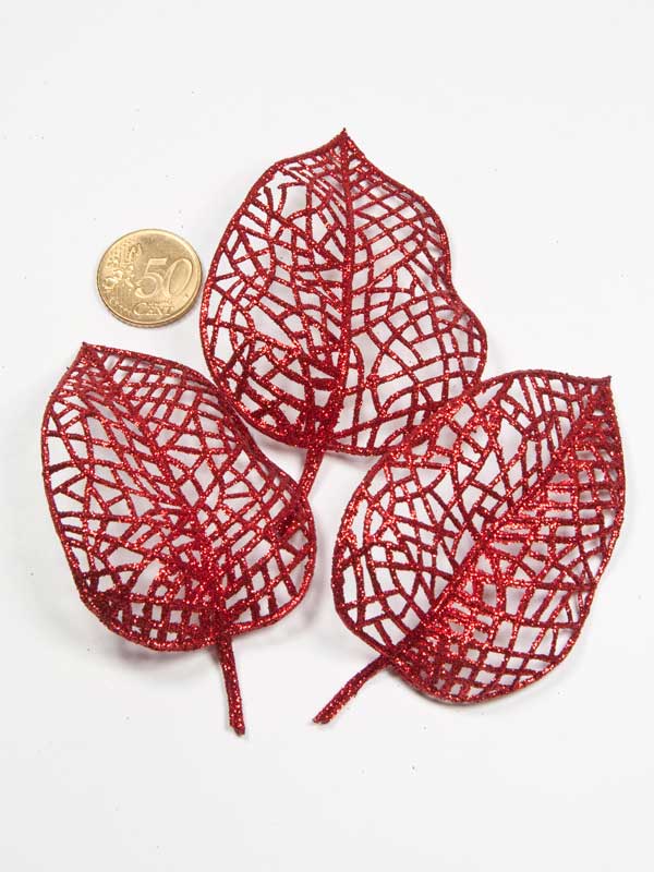 Glitter blad - rood - per 3 stuks (38681) - Afbeelding 3