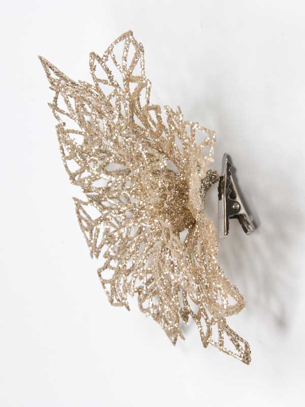 Glitter bloem op clip - champagne - per stuk (38750) - Afbeelding 2