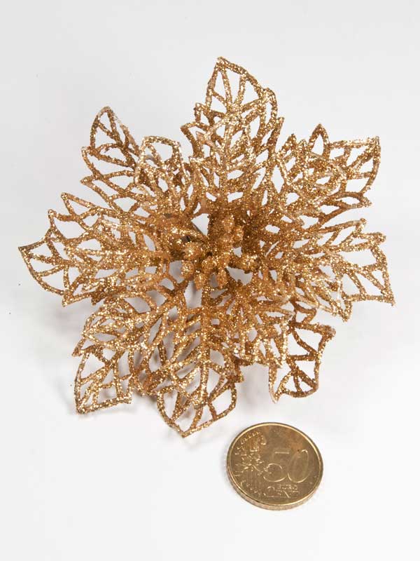 Glitter bloem op clip - goud - per stuk (38754) - Afbeelding 3