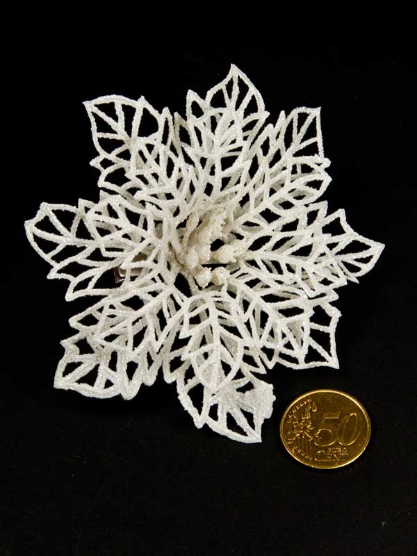 Glitter bloem op clip - wit - per stuk (38758) - Afbeelding 3