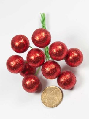 Balletjes op draad - glinsterend rood - 10 stuks (40818) - Afbeelding 2