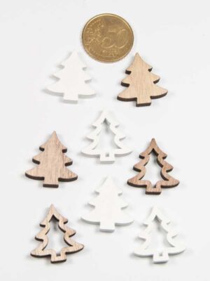 Houten kerstboompjes mini - naturel/wit - setje 8 stuks (40903) - Afbeelding 2
